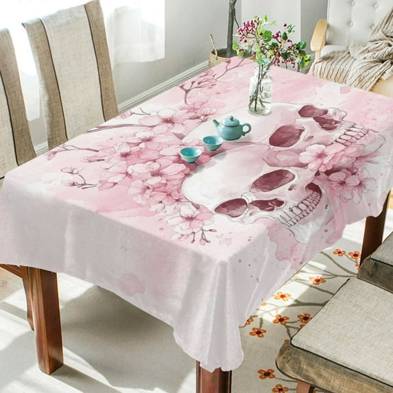 DEIARA Pink Skulls Square Tablecloth 60×60in Polyester Fabric Tablecloth Washable Dust Resistant Wrinkle Resistant
