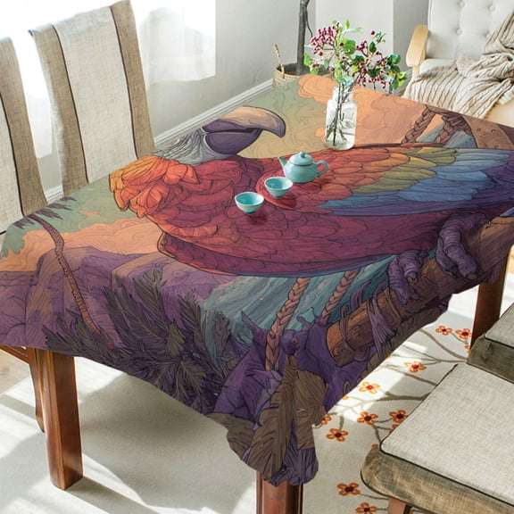 DEIARA Pirate Parrot Square Tablecloth 54×54in Polyester Fabric Tablecloth Washable Dust Resistant Wrinkle Resistant