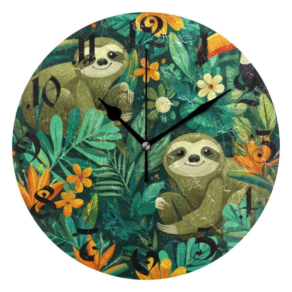 DEIARA Playful Sloths Burgundy Butterfly Wall Clock 10in Silent Mechanism Battery Operated Retro Style for Living Room Bedroom and Kitchen Black Pointer