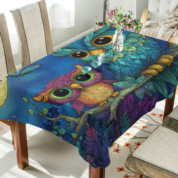 DEIARA Pretty Owl Square Tablecloth 54×72in Polyester Fabric Tablecloth Washable Dust Resistant Wrinkle Resistant