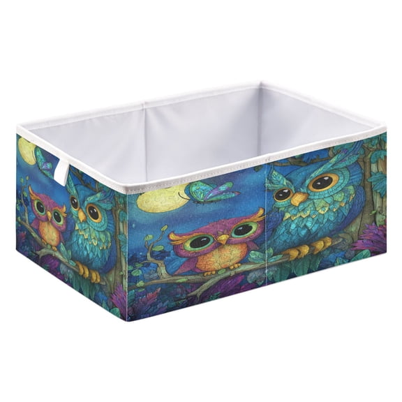 DEIARA Pretty Owl Storage Basket Foldable Easy to Clean Durable with Hollow Support Plate with Handle 15.75x10.63x6.96in