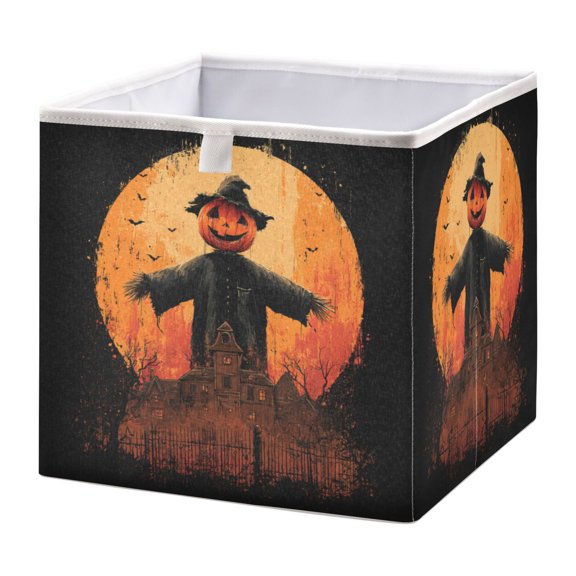 DEIARA Pumpkin Scarecrow Storage Basket Foldable Easy to Clean Durable with Hollow Support Plate with Handle 11.02×11.02×11.02 in