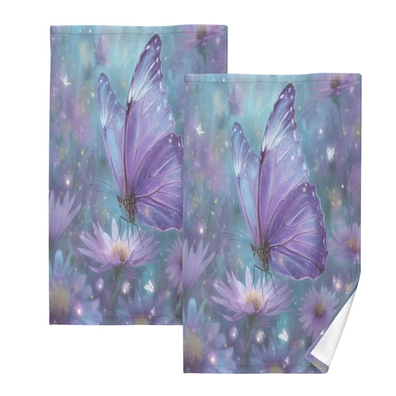 DEIARA Purple Sparkling Butterfly 100% Cotton Towel 2 Pieces Set Super Soft and Highly Absorbent Suitable for Bathroom Gym Travel Camping Pool