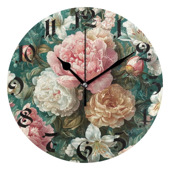 DEIARA Rococo Floral Burgundy Butterfly Wall Clock 10in Silent Mechanism Battery Operated Retro Style for Living Room Bedroom and Kitchen Black Pointer
