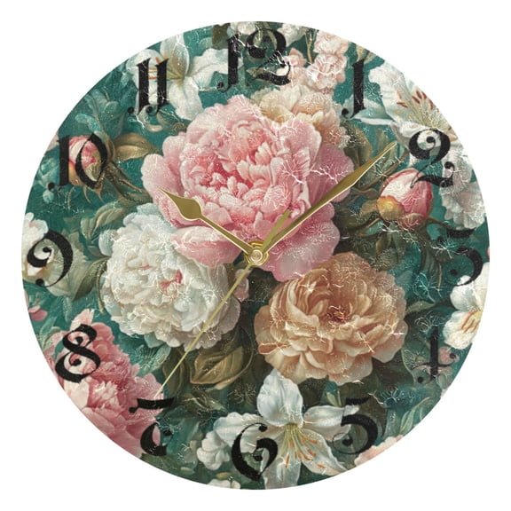 DEIARA Rococo Floral Burgundy Butterfly Wall Clock 10in Silent Mechanism Battery Operated Retro Style for Living Room Bedroom and Kitchen Gold Pointer