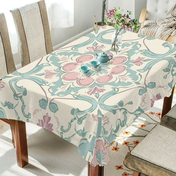 DEIARA Rose Red Boho Pattern Square Tablecloth 60×108in Polyester Fabric Tablecloth Washable Dust Resistant Wrinkle Resistant