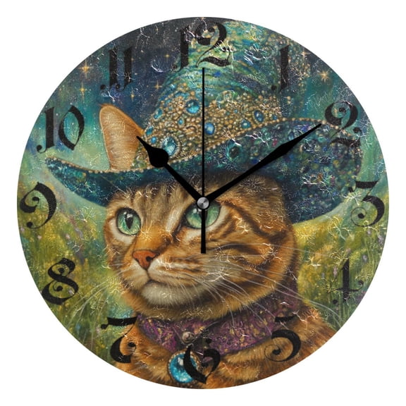DEIARA Sapphire Hat Kitty Burgundy Butterfly Wall Clock 10in Silent Mechanism Battery Operated Retro Style for Living Room Bedroom and Kitchen Black Pointer