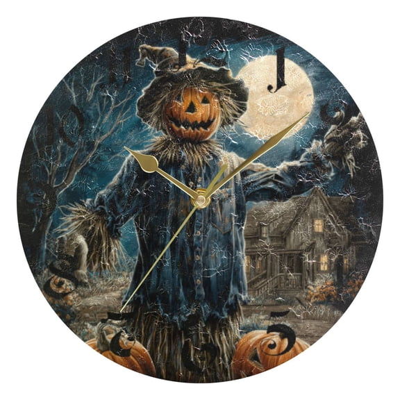 DEIARA Scary Scarecrow Burgundy Butterfly Wall Clock 10in Silent Mechanism Battery Operated Retro Style for Living Room Bedroom and Kitchen Gold Pointer