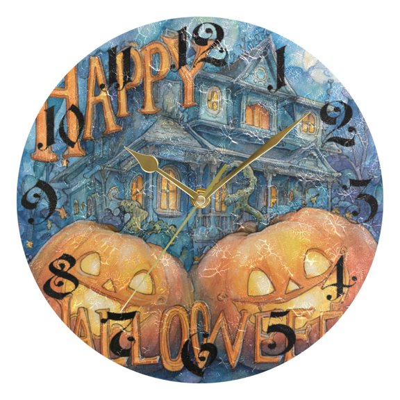 DEIARA Smiley Pumpkin Burgundy Butterfly Wall Clock 10in Silent Mechanism Battery Operated Retro Style for Living Room Bedroom and Kitchen Gold Pointer