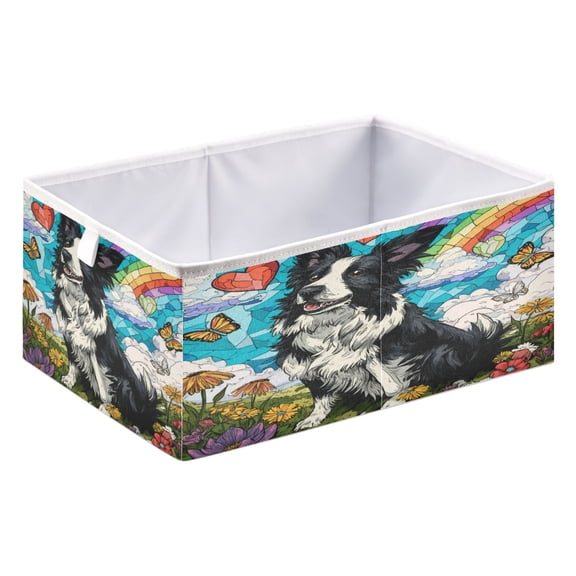 DEIARA Smiling Border Collie Storage Basket Foldable Easy to Clean Durable with Hollow Support Plate with Handle 15.75x10.63x6.96in