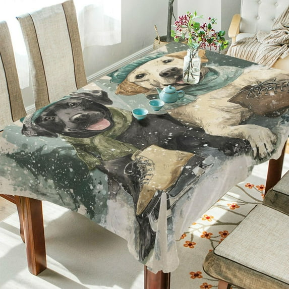DEIARA Snow Labrador Square Tablecloth 60×60in Polyester Fabric Tablecloth Washable Dust Resistant Wrinkle Resistant
