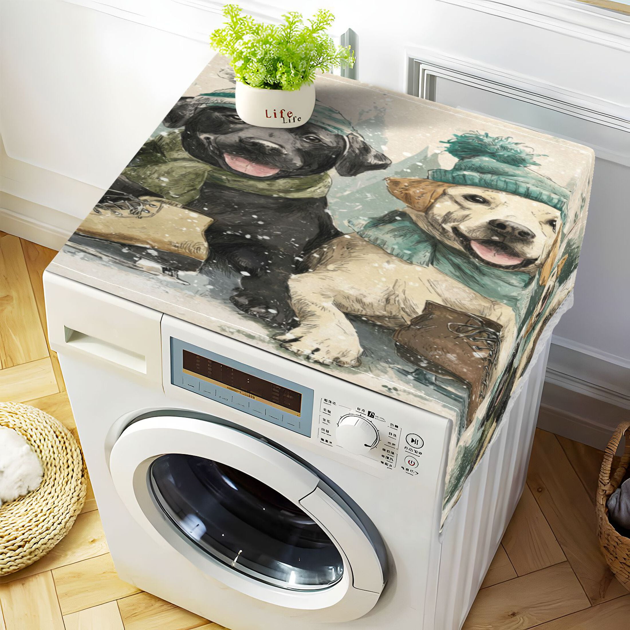 DEIARA Snow Labrador Washing Machine Cloth Dryer Refrigerator Top Cover Protective Non-Slip Mat For Kitchen Laundry