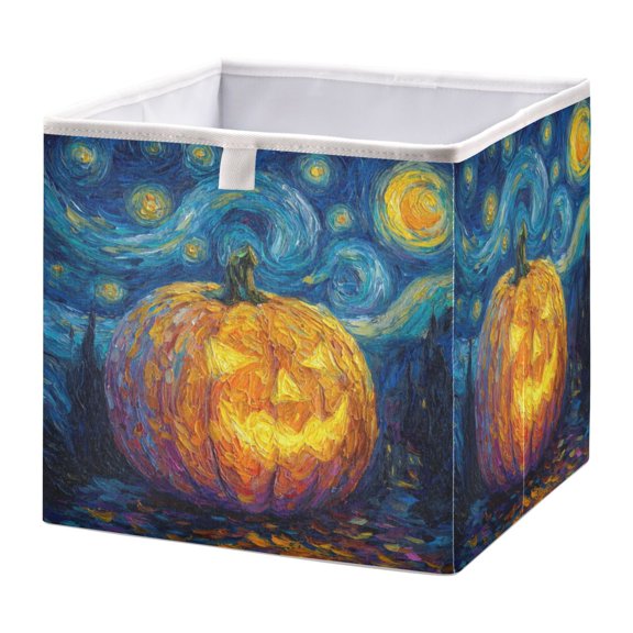 DEIARA Starry Pumpkin Storage Basket Foldable Easy to Clean Durable with Hollow Support Plate with Handle 11.02×11.02×11.02 in