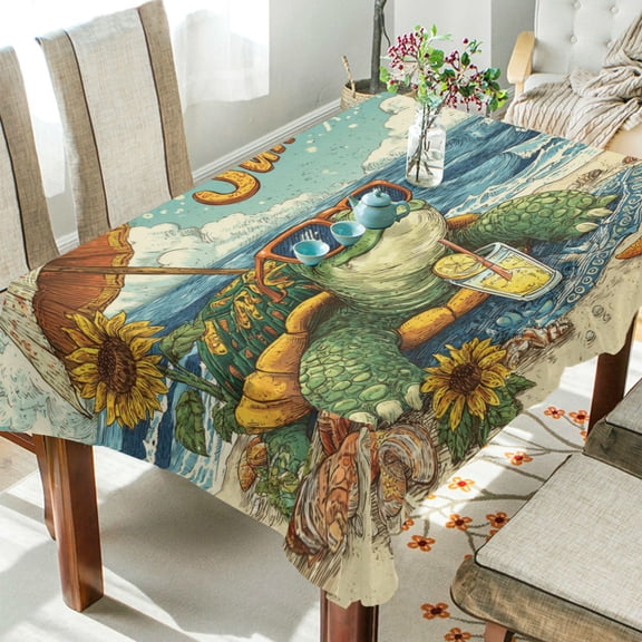 DEIARA Summer Turtle Square Tablecloth 54×54in Polyester Fabric Tablecloth Washable Dust Resistant Wrinkle Resistant