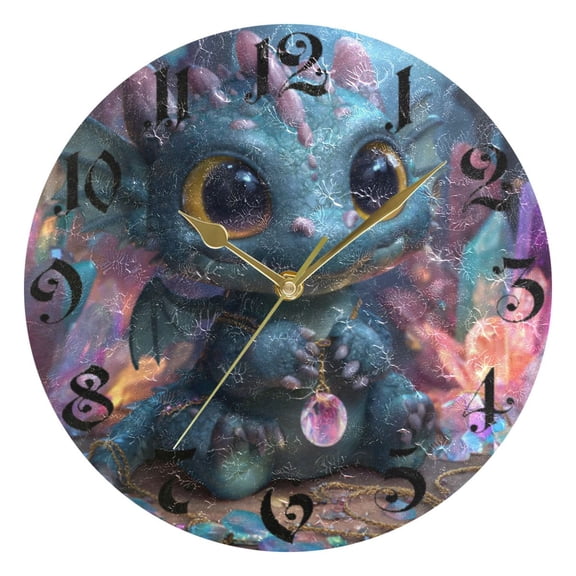 DEIARA Super Cute Dragon Burgundy Butterfly Wall Clock 10in Silent Mechanism Battery Operated Retro Style for Living Room Bedroom and Kitchen Gold Pointer