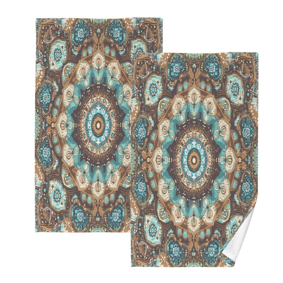 DEIARA Traditional Boho Pattern 100% Cotton Towel 2 Pieces Set Super Soft and Highly Absorbent Suitable for Bathroom Gym Travel Camping Pool