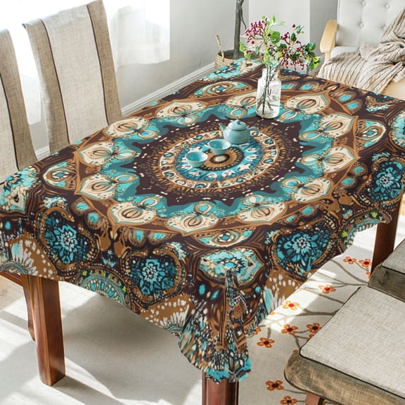 DEIARA Traditional Boho Pattern Square Tablecloth 54×54in Polyester Fabric Tablecloth Washable Dust Resistant Wrinkle Resistant