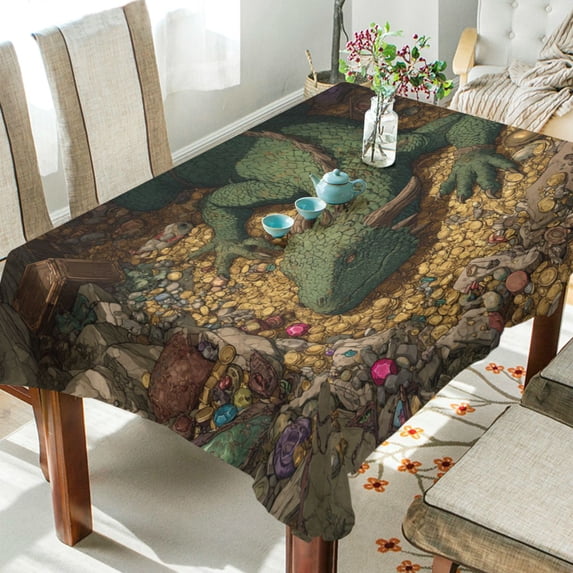DEIARA Treasure Dragon Square Tablecloth 54×54in Polyester Fabric Tablecloth Washable Dust Resistant Wrinkle Resistant