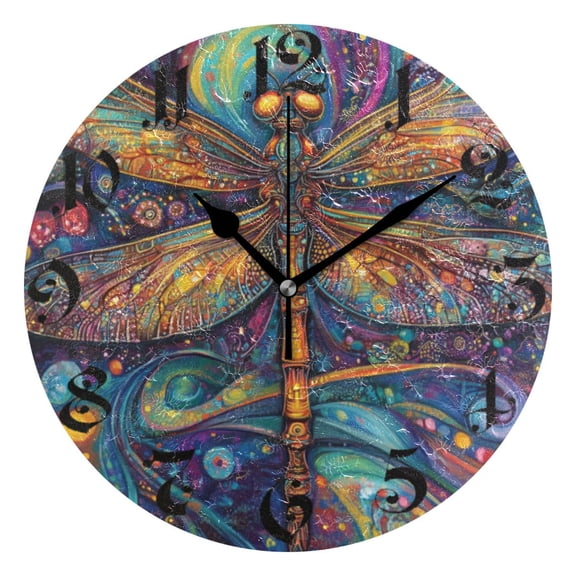 DEIARA Weird Style Dragonfly Burgundy Butterfly Wall Clock 10in Silent Mechanism Battery Operated Retro Style for Living Room Bedroom and Kitchen Black Pointer