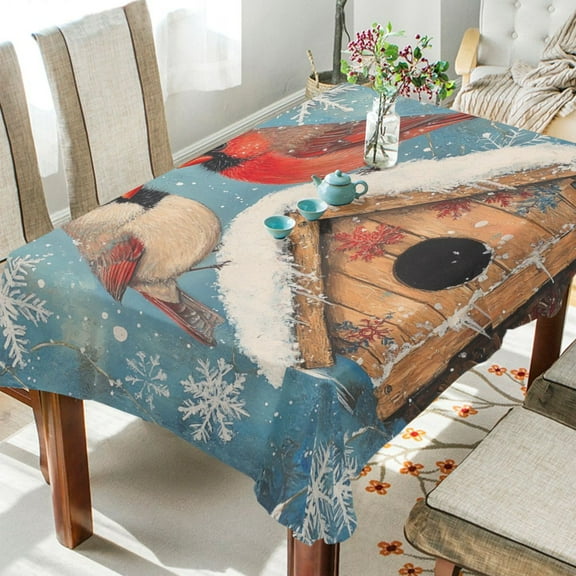 DEIARA Winter Cardinal Bird Square Tablecloth 60×60in Polyester Fabric Tablecloth Washable Dust Resistant Wrinkle Resistant