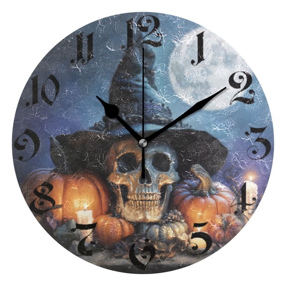 DEIARA Wizard Hat Skull Burgundy Butterfly Wall Clock 10in Silent Mechanism Battery Operated Retro Style for Living Room Bedroom and Kitchen Black Pointer