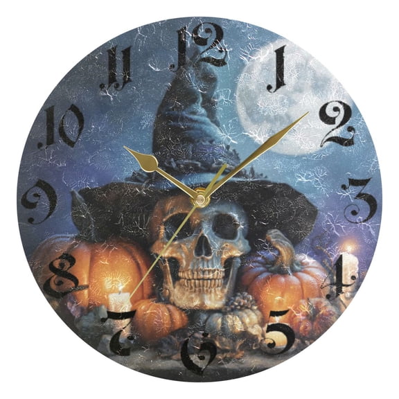 DEIARA Wizard Hat Skull Burgundy Butterfly Wall Clock 10in Silent Mechanism Battery Operated Retro Style for Living Room Bedroom and Kitchen Gold Pointer