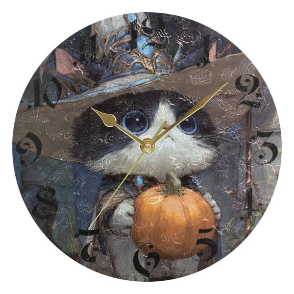 DEIARA Wizard Kitten Burgundy Butterfly Wall Clock 10in Silent Mechanism Battery Operated Retro Style for Living Room Bedroom and Kitchen Gold Pointer