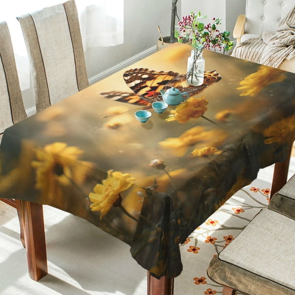 DEIARA Yellow Spot Butterfly Square Tablecloth 60×60in Polyester Fabric Tablecloth Washable Dust Resistant Wrinkle Resistant