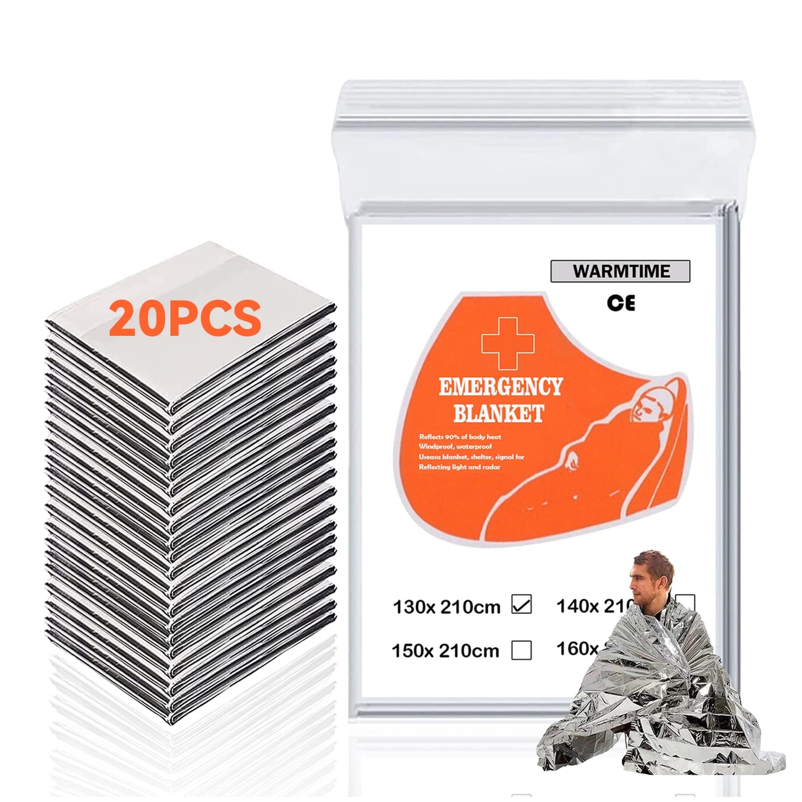 DEIKAL 20 Pack Emergency Mylar Blanket, Emergency Blanket Space Blanket Survival Rescue Insulating Reflective foil kit Outdoors Hiking Camping Blanket Perfect for Outdoors, Hiking, Camping Survival