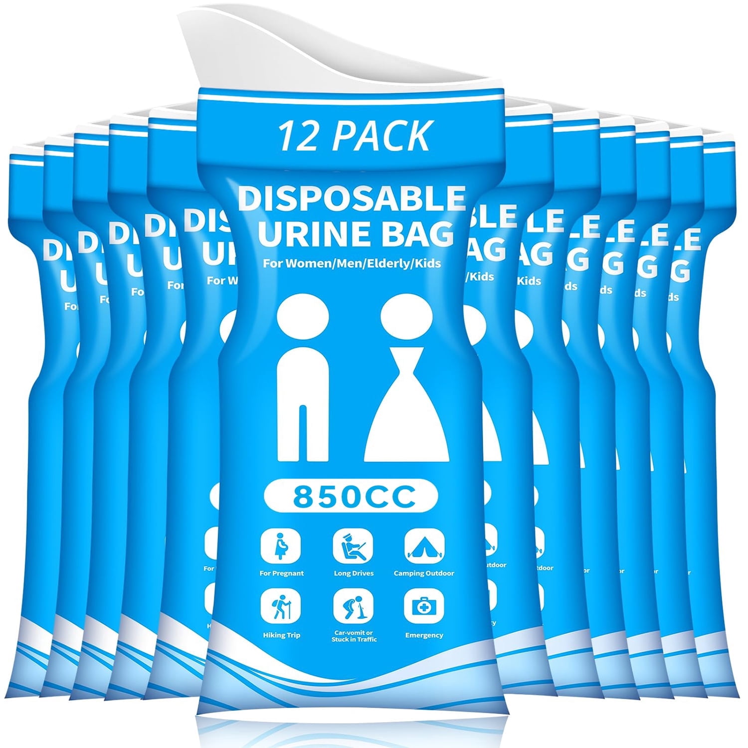 DEIKAL Disposable Travel Urine Bag -12 Pcs 900ml Portable Urine Bag For Both Men And Women, Car Travel Essentials for Long Trips, Suitable for Car Camping, Travel, Traffic Congestion, Pregnant Women