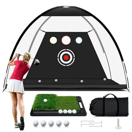 DEIKAL Golf Net: Golf Practice Net with Heavy Base Dual-Turf Golf Mat, All-in-One Mult-Target Golf Hitting Net, Golf Chipping Training Nets for Backyard Driving, Outdoor & Indoor Golf Training Aid