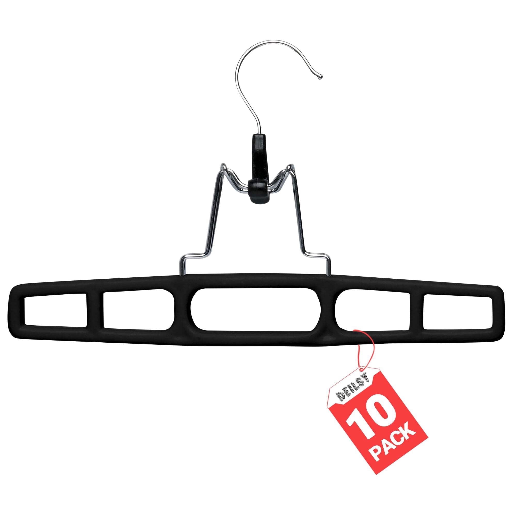 DEILSY Clothes Hangers with Locking Hooks - Durable & Space Saving Hangers for Clothes - Plastic Hangers with Foldable Hinge for Pants, Skirts & More - Black Pack of 10