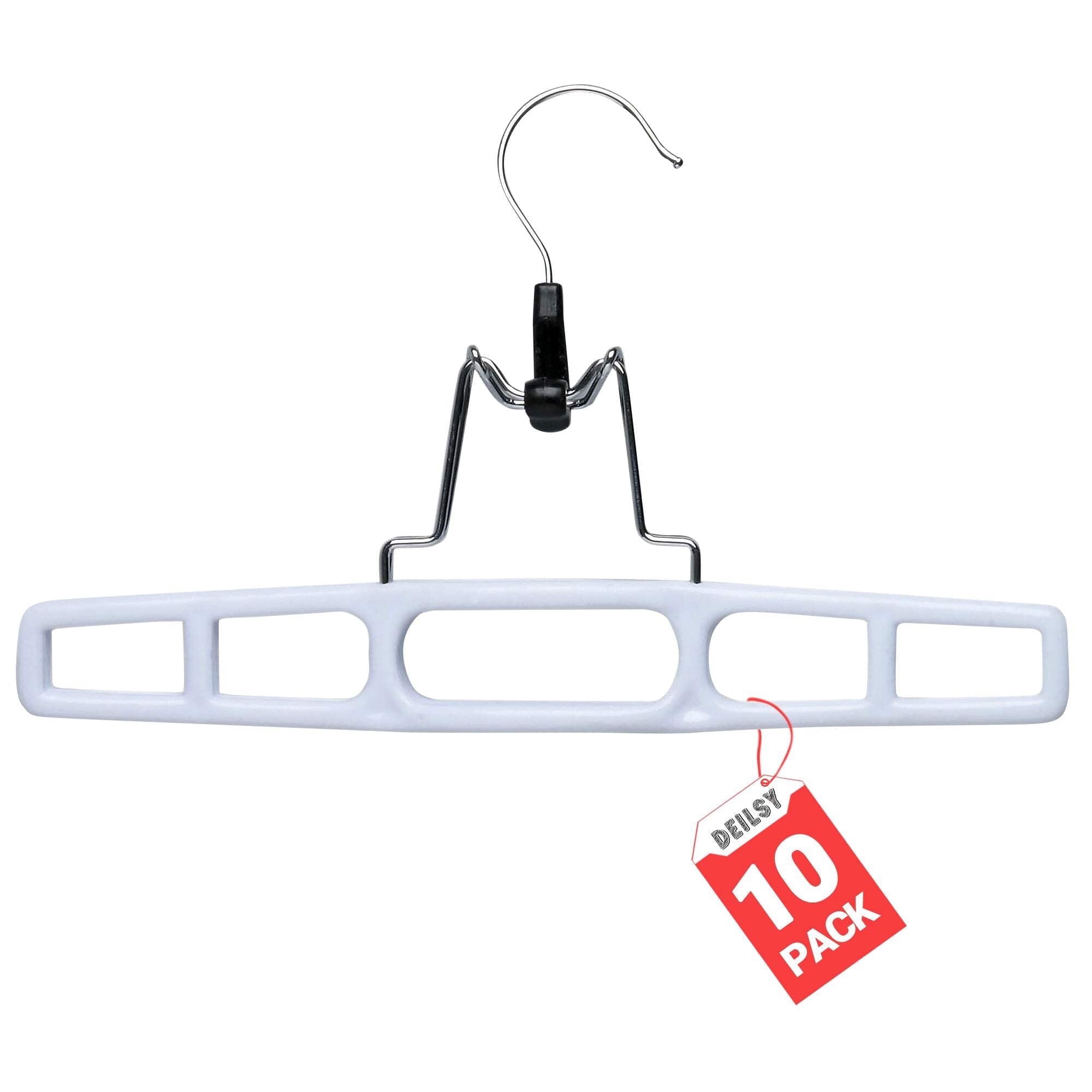 DEILSY Clothes Hangers with Locking Hooks - Durable & Space Saving Hangers for Clothes - Plastic Hangers with Foldable Hinge for Pants, Skirts & More - White Pack of 10