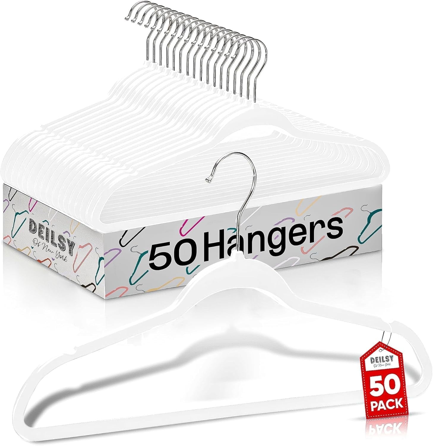 DEILSY White Hangers 50 Pack - Thin slim Space Saving, Plastic Hangers, Non Velvet Plastic hanger for Closet Organization Hanger for clothes adult
