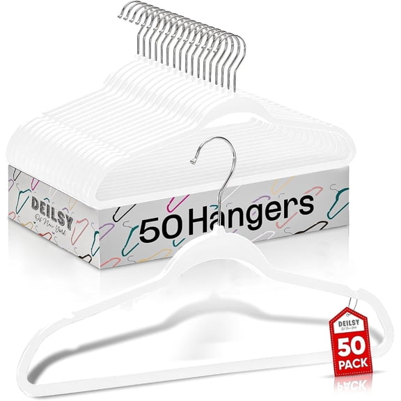 DEILSY White Hangers 50 Pack - Thin slim Space Saving, Plastic Hangers, Non Velvet Plastic hanger for Closet Organization Hanger for clothes adult