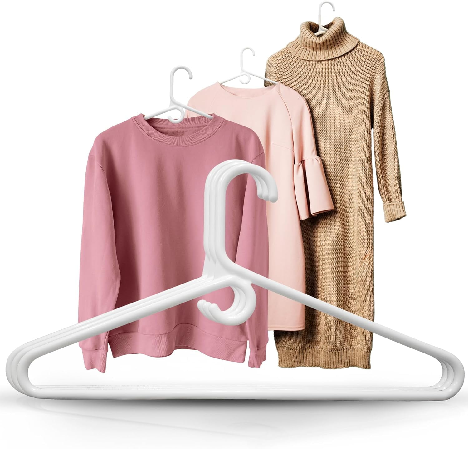 DEILSY White Plastic Hangers for Clothes with Hook for Scarves and Belts - Pack of 10 White Hangers