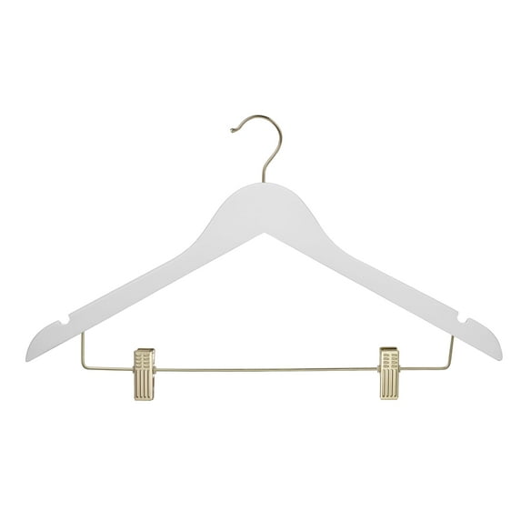 DEILSY White Wooden Hangers with Clips and Gold Hooks – 20 Pack for Closet Use