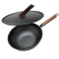 DEISNGB Nonstick Wok, 13-Inch Carbon Steel Wok Pan with Lid Woks & Stir-Fry Pans No Chemical Coated Wok Flat Bottom Cookware Chinese Wok for Induction, Gas, Halogen, All Stoves