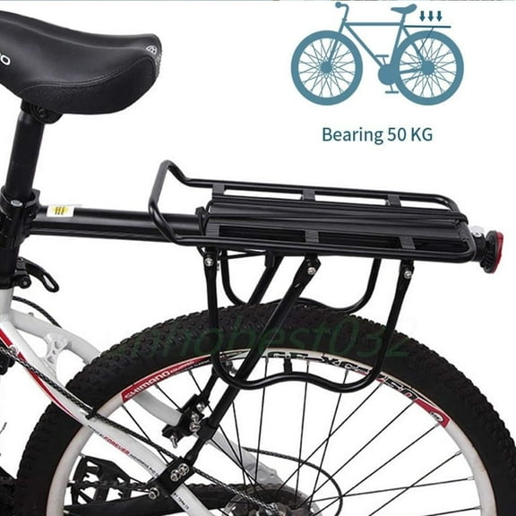 Rear Bike Rack, 115lbs 50KGS Bike Cargo Racks Frame Aluminum Alloy Universal Adjustable Cycling Equipment Stand Footstock Bicycle Luggage Carrier Bike Rack Rear with Reflector for 26"-29" Frames