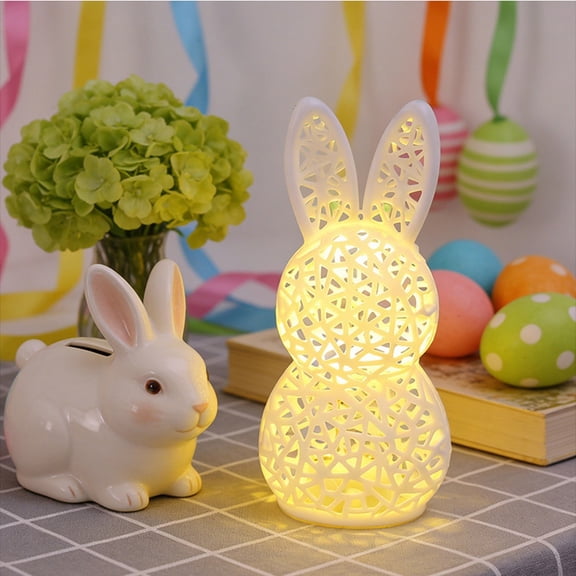 DEJUPE 3D Printed Hollow Easter Rabbit Night Light (5inch) – Cute Desk Lamp for Home Room & Holiday Party Decoration, Ideal Easter Gift for Family Friends