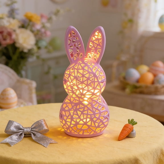 DEJUPE 5inch 3D Printed Hollow Easter Rabbit Night Light – Cute Desk Table Lamp for Home Bedroom Decor, Perfect Easter Party & Holiday Festival Gifts
