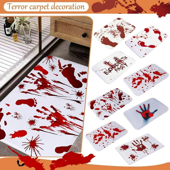 DEJUPE Halloween Door Mat, Halloween Doormat Blanket Halloween Blood Footprints Blood Rug Kitchen Bedroom Door Printing Living Room, Low-Profile Switch Rug Mats Horror Rug A, 23.6x15.7 in