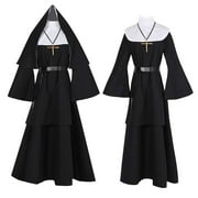 DEJUPE Halloween Nun Costume for Adults, Halloween Decorations Halloween Cosplay Dress up Outfits, Halloween Nun Costume Full Set Clothings Halloween Dance Wardrobe Costume, Black, L