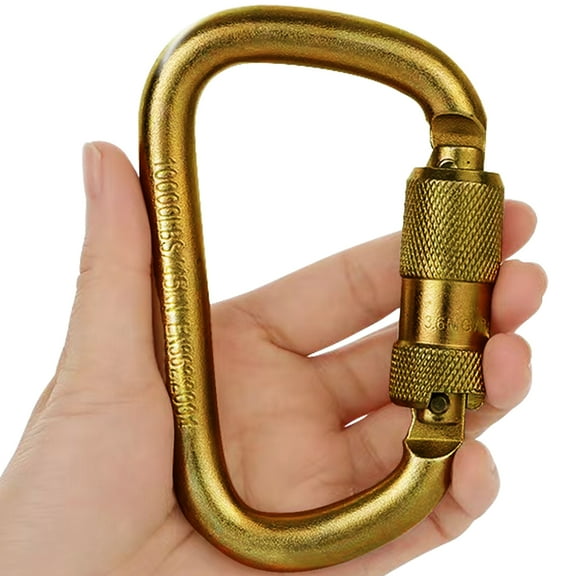 DEKABR Heavy Duty Alloy Steel Auto-Locking Climbing Carabiner - 45KN Twist Lock Carabiner for Rock and Tree Climbing, Quick Release, Rescue, and Mountaineering. ANAB Certified, 4.21-inch, Large, Gold