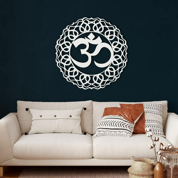 DEKADRON Metal Wall Art, Metal Om Decor, Yoga Gifts, Aum Symbol, OM Wall Art, Yoga Studio Decor, Yoga Wall Decor, Metal Mandala Wall Art (White, 28" W x 28" H / 71x71 cm)
