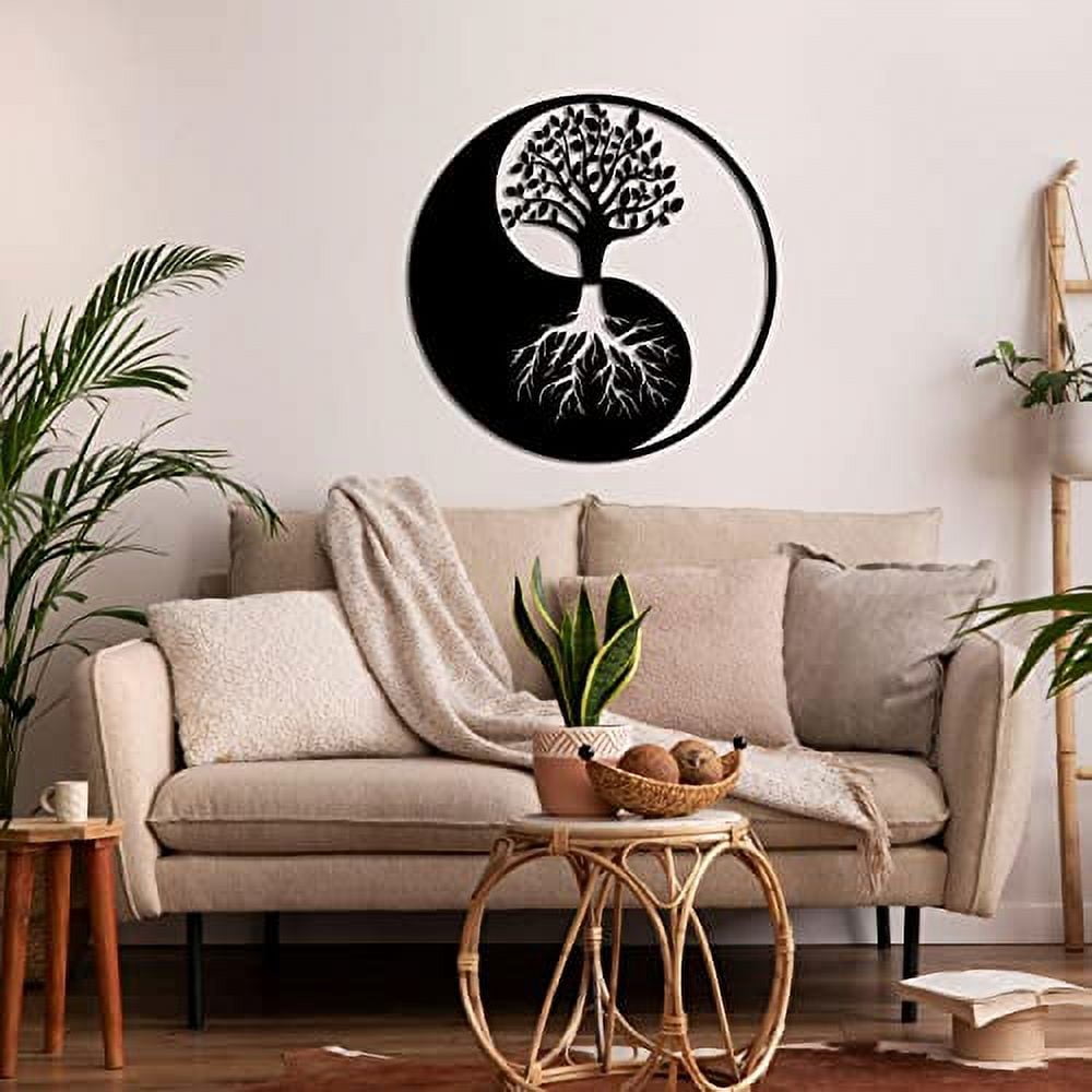 Tree Of Life Yin Yang Metal Wall Art — Laser-Cut Steel Decor, 35" X 35", Multiple Colors, Indoor/Outdoor Use