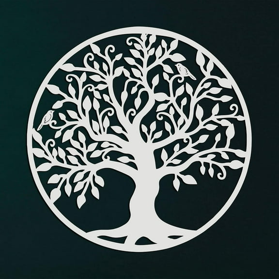 DEKADRON Metal Wall Art - White Tree of Life - Metal Family Tree - Metal Wall Silhouette, Metal Wall Decor, Home Office Decoration Bedroom Living Room Decor (17" W x 18" H / 44x46 cm)