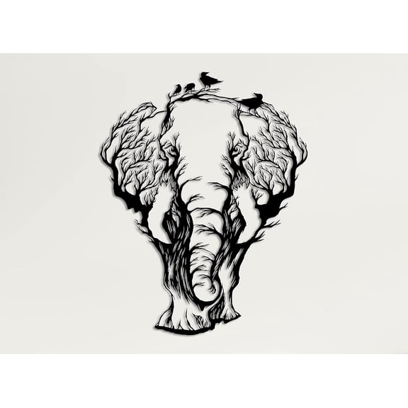 DEKADRON Metal Wall Decor, Elephant And Birds, Home Living Room Decor, Wall Sign, Metal Wall Art, Interior Decoration, Indoor Outdoor Hangings (59x75cm)
