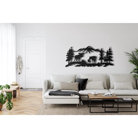 DEKADRON Metal Wall Decor,Metal Moose Art, Metal Mountain Art,Home Decoration,Wall Sign, Metal Wall Art, Interior Decoration, Indoor Outdoor Hangings (*24" W x 10" H / 60x26 cm)