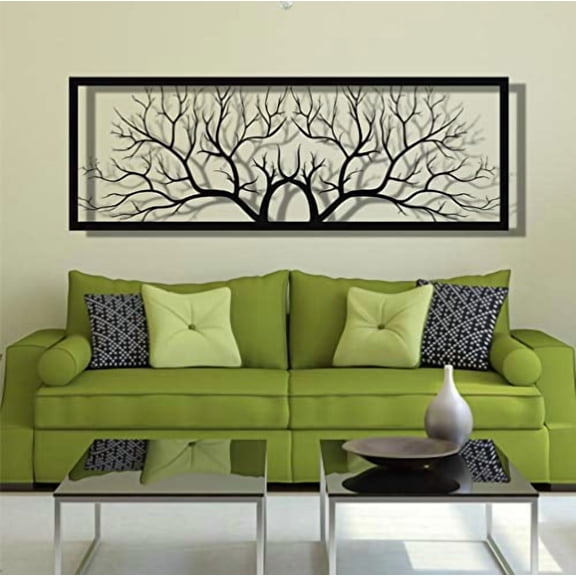 DEKADRON Metal Wall Decor, Metal Tree Wall Art, Metal Branch Wall Decoration, Home Living Room Wall Art (59" W x 21" H / 150x53cm)